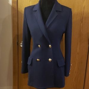 St john navy blue knit Santana blazer gold buttons